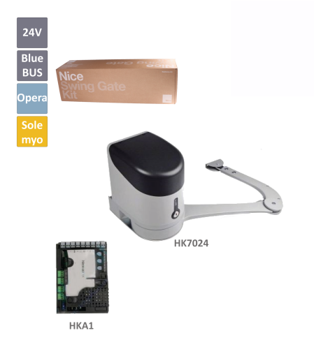 HYKE - pákový pohon pro křídlovou bránu do 3,5m/křídlo, se zabudovanou elektronikou HKA1, bez přijímače; motor 24V, 300W, 500Nm